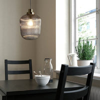SOLKLINT - Pendant lamp, brass/grey clear glass, 22 cm - best price from Maltashopper.com 10430778