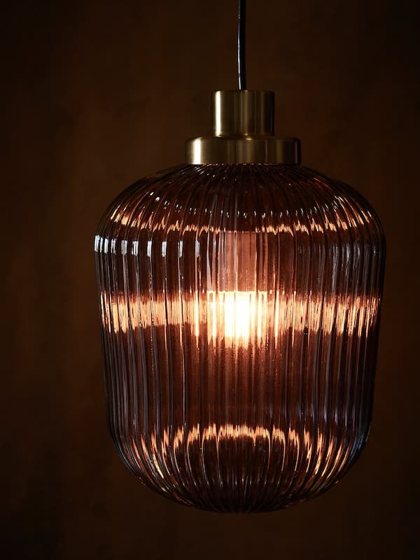 SOLKLINT - Pendant lamp, brass/grey clear glass, 22 cm - best price from Maltashopper.com 10430778