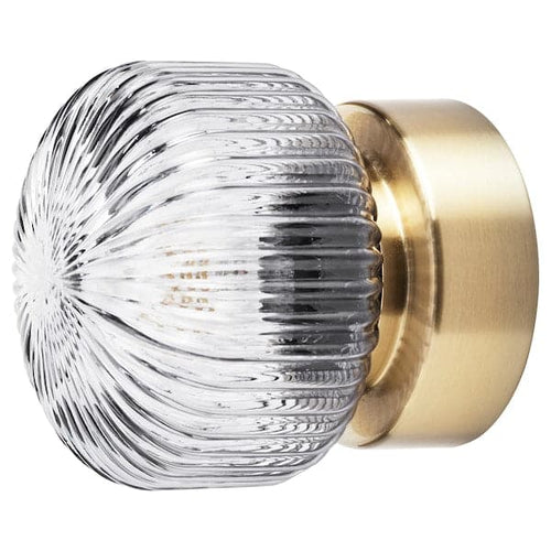 SOLKLINT wall lamp, wired-in installation, brass/grey clear glass, 16 cm