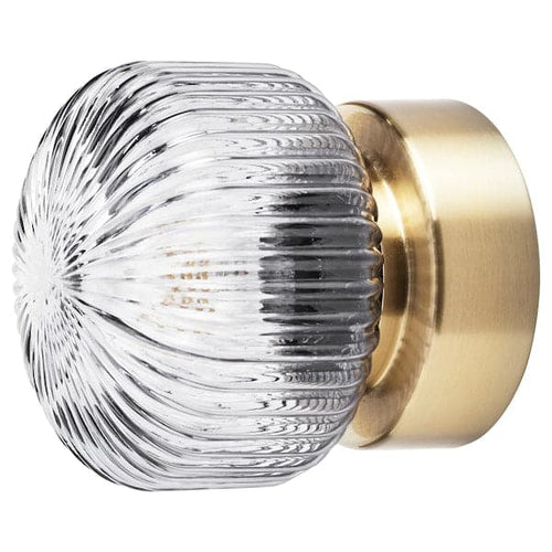 SOLKLINT - Wall lamp, wired-in installation, brass/grey clear glass