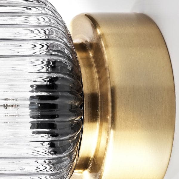 SOLKLINT - Wall lamp, wired-in installation, brass/grey clear glass - best price from Maltashopper.com 30472022