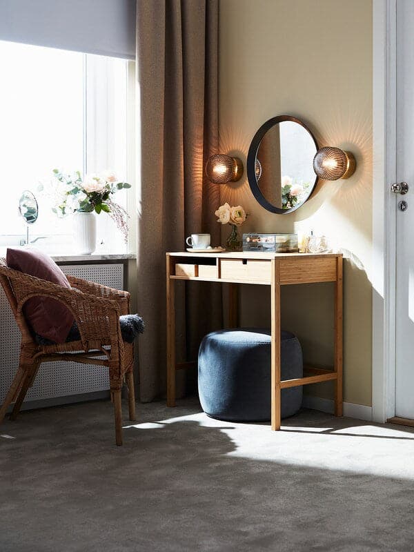 SOLKLINT - Wall lamp, wired-in installation, brass/grey clear glass - best price from Maltashopper.com 30472022