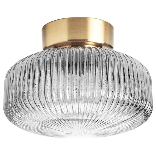 SOLKLINT - Ceiling lamp, brass/grey clear glass, 27 cm