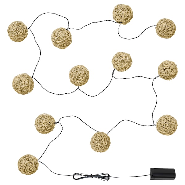 SOLVINDEN - LED lighting chain with 12 lights, battery-operated/beige