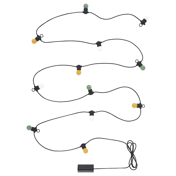 SOLVINDEN - LED lighting chain with 12 bulbs, battery-operated/outdoor multicolour