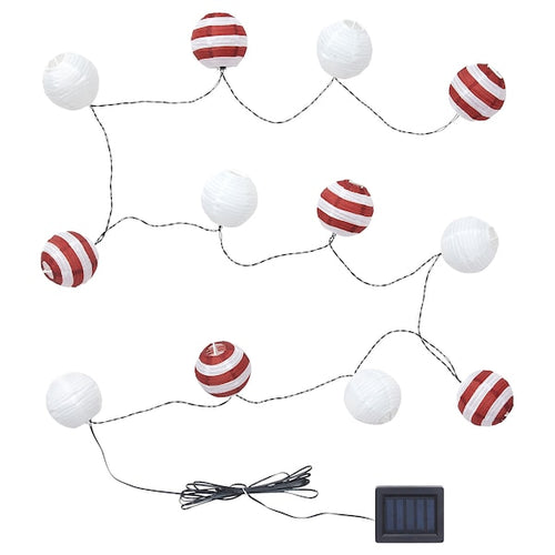 SOLVINDEN - LED lighting chain with 12 lights, solar-powered outdoor/red stripe