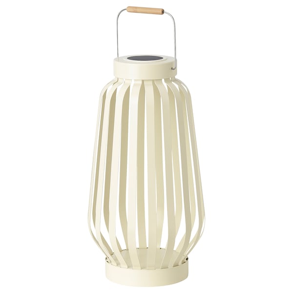 SOLVINDEN - LED solar-powered floor lamp, beige/stripe, 42 cm