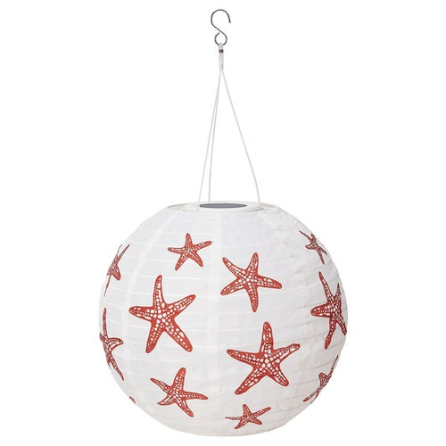 SOLVINDEN - LED solar-powered pendant lamp, outdoor globe/red star, 30 cm