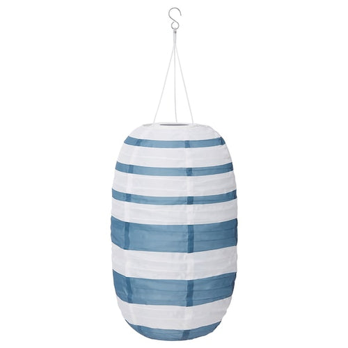 SOLVINDEN - LED solar-powered pendant lamp, outdoor oval/blue stripe, 43 cm