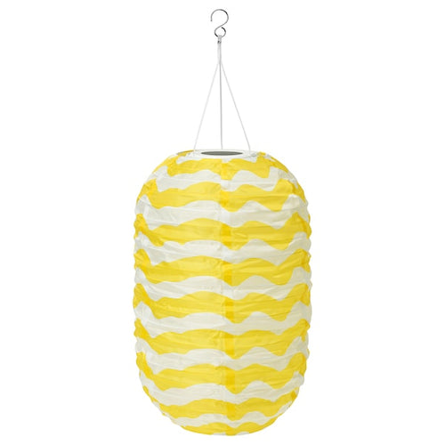 SOLVINDEN - LED solar-powered pendant lamp, outdoor oval/yellow waves, 43 cm