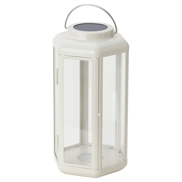 SOLVINDEN - LED solar-powered table lamp, lantern/beige, 28 cm