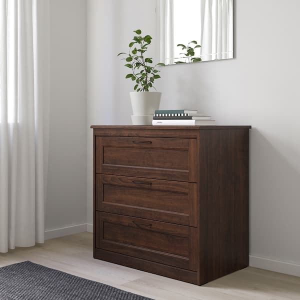 SONGESAND - Chest of 3 drawers, brown , 82x81 cm - best price from Maltashopper.com 90366764
