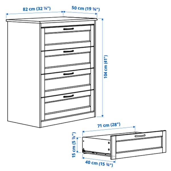 Ikea SONGESAND - Chest of 4 drawers, white, 82x104 cm