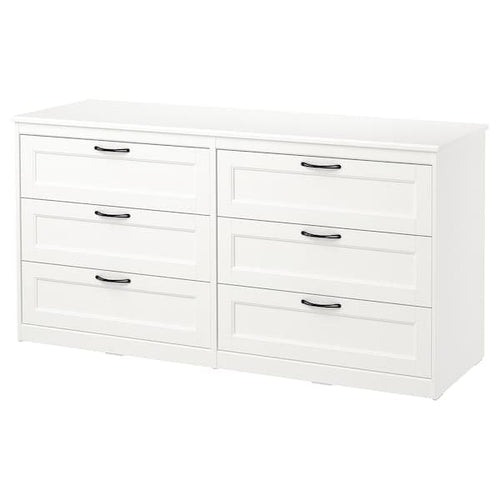 SONGESAND - Chest of 6 drawers, white , 161x81 cm
