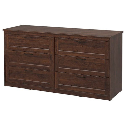 SONGESAND Chest of drawers with 6 drawers - brown 161x81 cm , 161x81 cm
