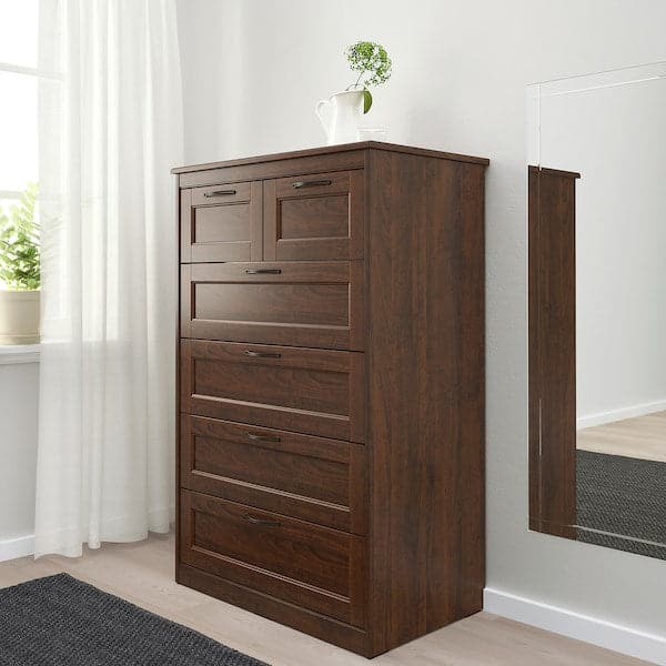 SONGESAND Chest of drawers with 6 drawers - brown 82x126 cm , 82x126 cm - best price from Maltashopper.com 70366784
