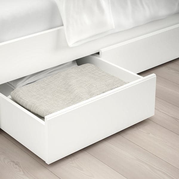 Ikea SONGESAND Bed frame with 2 storage units, white/Lindbåden, 90x200 cm