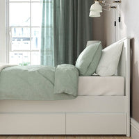 SONGESAND Bed frame with 2 storage units, white/Lindbåden, 160x200 cm - best price from Maltashopper.com 59495042