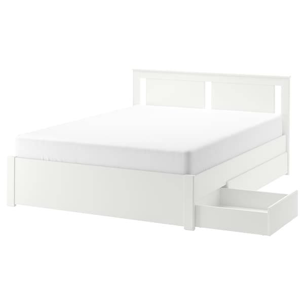 SONGESAND Bed frame with 2 storage units, white/Lindbåden, 140x200 cmShow size specifications , 140x200 cm - best price from Maltashopper.com 99495040