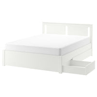SONGESAND Bed frame with 2 storage units, white/Lindbåden, 160x200 cm - best price from Maltashopper.com 59495042