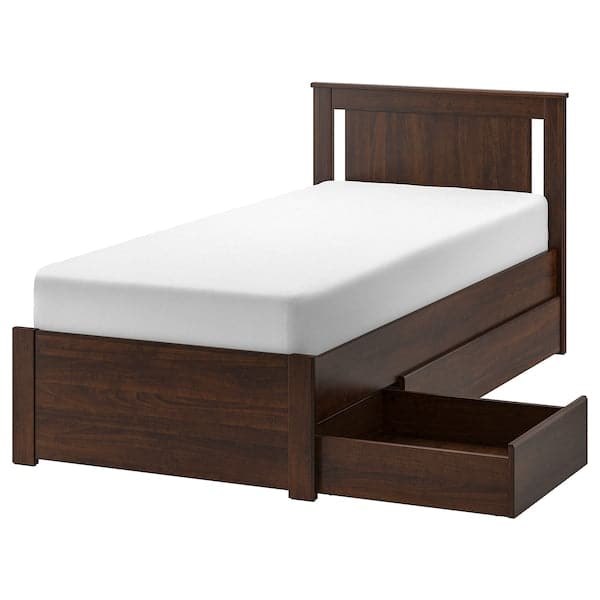 SONGESAND Bed frame with 2 containers, brown/Lindbåden, 90x200 cm - best price from Maltashopper.com 19495044