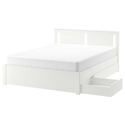 SONGESAND Bed structure with 4 drawers - white/Leirsund 160x200 cm , 160x200 cm - best price from Maltashopper.com 99241345