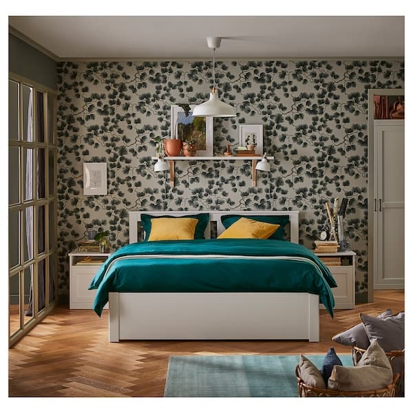 SONGESAND Bed frame with 4 drawers, white/Lindbåden, 140x200 cm - best price from Maltashopper.com 49495047