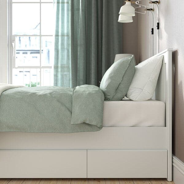 SONGESAND Bed frame with 4 drawers, white/Lindbåden, 160x200 cmShow measurement specifications , - best price from Maltashopper.com 09495049