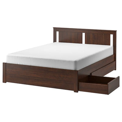 SONGESAND Bed frame with 4 drawers, brown/Lindbåden, 160x200 cm - best price from Maltashopper.com 29495048