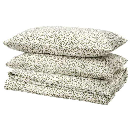SORGMANTEL - Duvet cover and 2 pillowcases, white/green, 240x220/50x80 cm - best price from Maltashopper.com 60549483