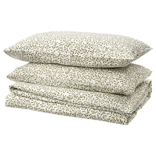 SORGMANTEL - Duvet cover and 2 pillowcases, white/green, 240x220/50x80 cm