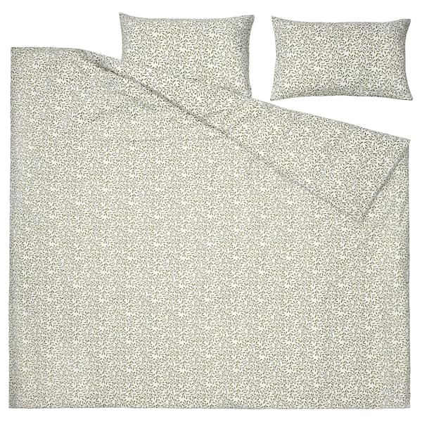 Ikea SORGMANTEL - Duvet cover and 2 pillowcases, white/green, 240x220/50x80 cm