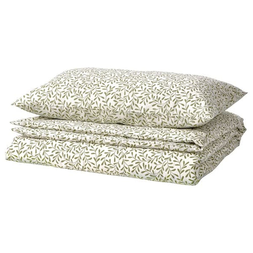 SORGMANTEL - Duvet cover and pillowcase, white/green, 150x200/50x80 cm