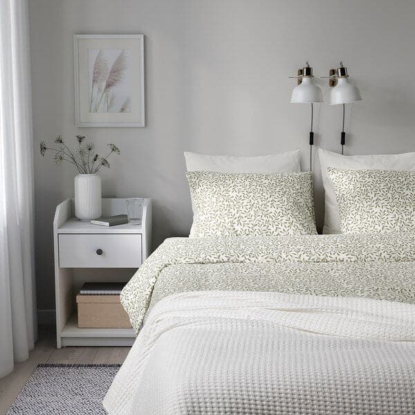 Ikea SORGMANTEL - Duvet cover and pillowcase, white/green, 150x200/50x80 cm