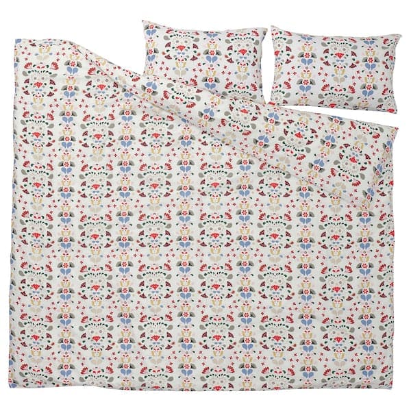 Ikea SPARVVICKER - Duvet cover and 2 pillowcases, white/multicolour ,