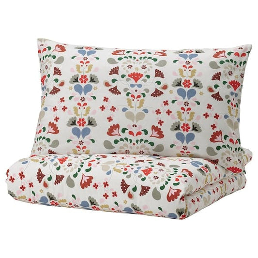 Ikea SPARVVICKER - Duvet cover and 2 pillowcases, white/multicolour ,