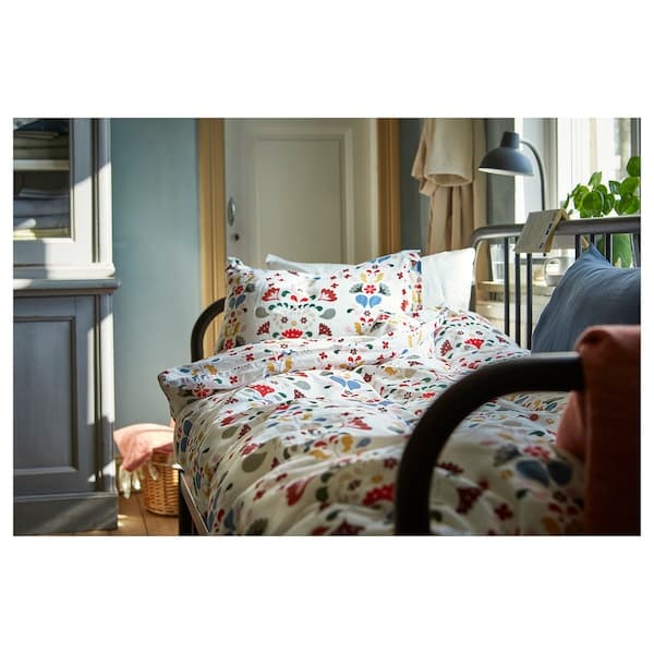 Ikea SPARVVICKER - Duvet cover and 2 pillowcases, white/multicolour ,