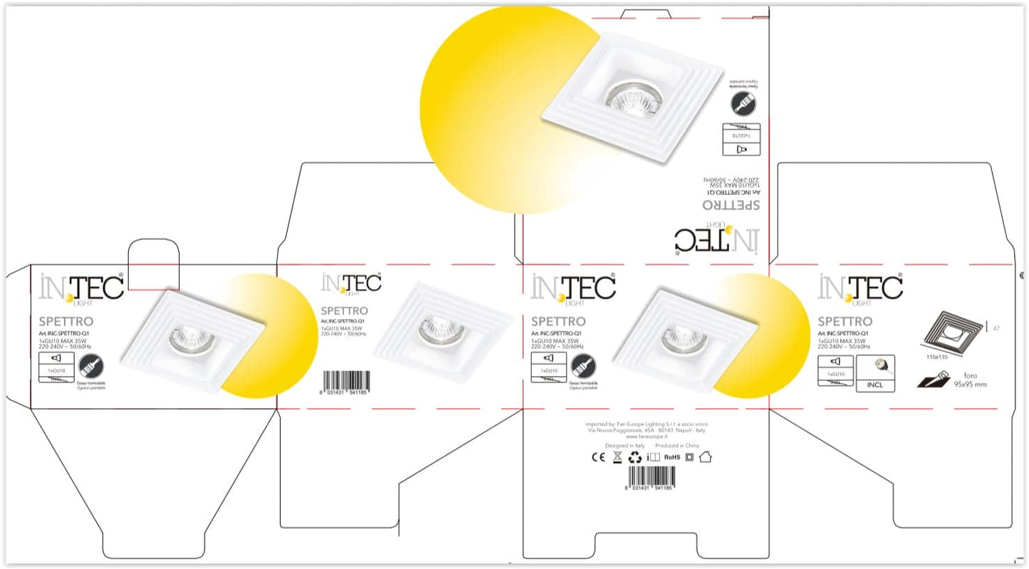 RECESSED SPOTLIGHT SPECTRUM PLASTER 12.5X12.5 CM GU10=42W