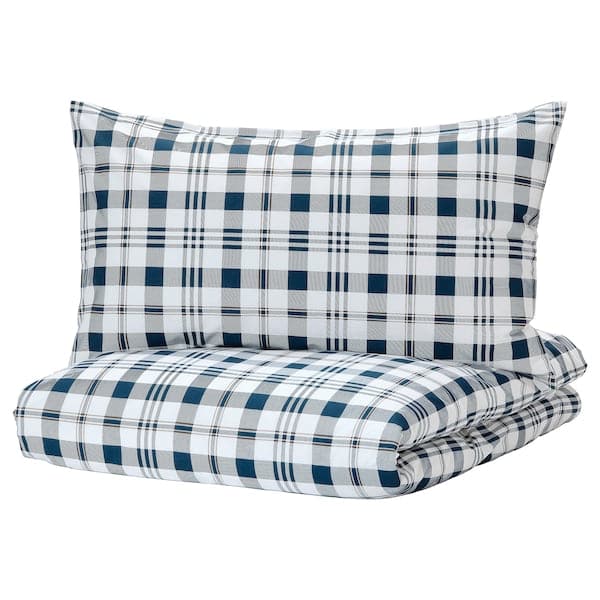 SPIKVALLMO - Duvet cover and pillowcase, white blue/check , - best price from Maltashopper.com 00466452