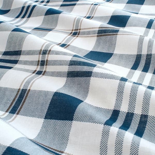 Ikea SPIKVALLMO - Duvet cover and pillowcase, white blue/check ,