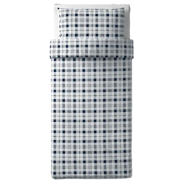 Ikea SPIKVALLMO - Duvet cover and pillowcase, white blue/check ,