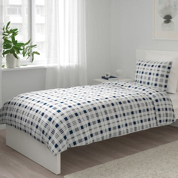SPIKVALLMO - Duvet cover and pillowcase, white blue/check , - best price from Maltashopper.com 00466452