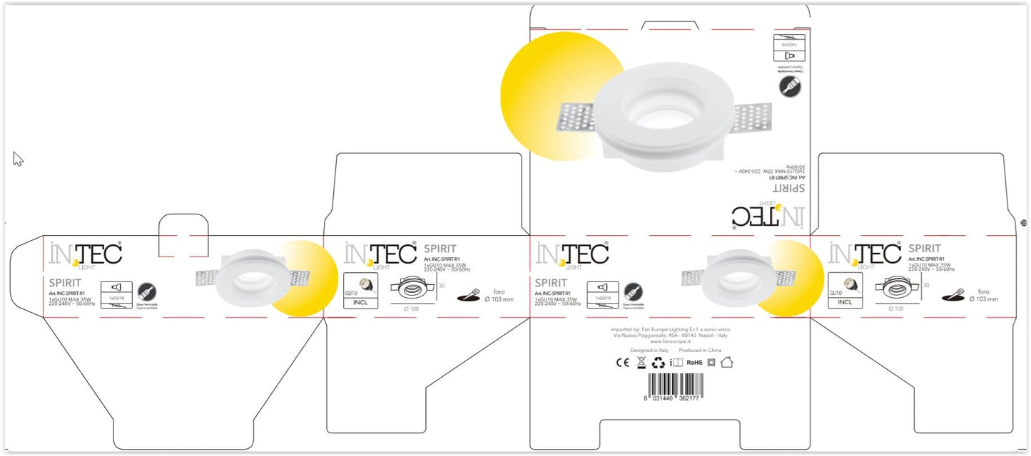 RECESSED SPOTLIGHT SPIRIT GYPSUM D10.3 CM GU10=42W