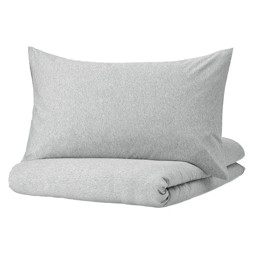 SPJUTVIAL - Duvet cover and 2 pillowcases, light grey/mélange, 240x220/50x80 cm