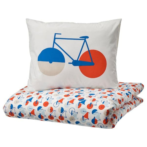 SPORTSLIG - Duvet cover and pillowcase, bicycle pattern, 150x200/50x80 cm