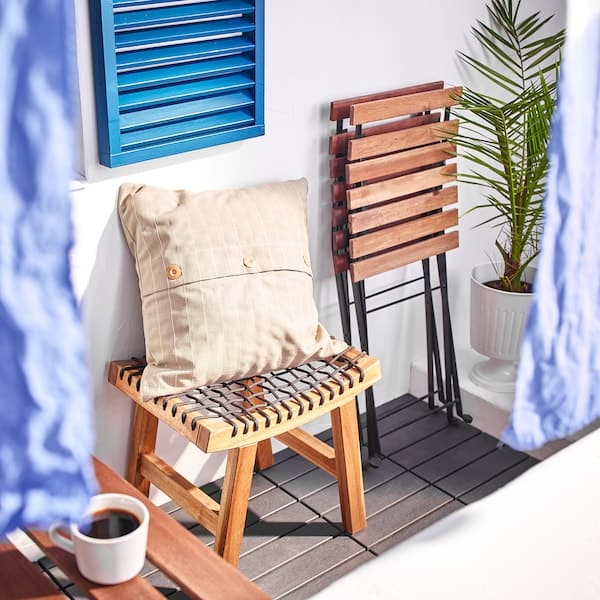 STACKHOLMEN - Stool, outdoor, light brown stained, 48x35x43 cm - best price from Maltashopper.com 20411425