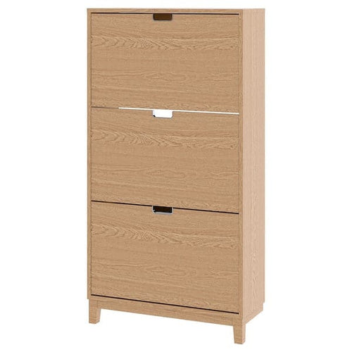 STÄLL shoe cabinet with 3 compartments, oak veneer, 79x29x148 cm