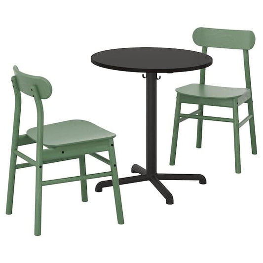 Ikea STENSELE / RÖNNINGE - Table and 2 chairs, anthracite/green ,