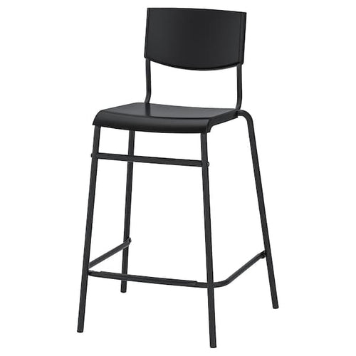 STIG - Bar stool with backrest, black/black, 63 cm