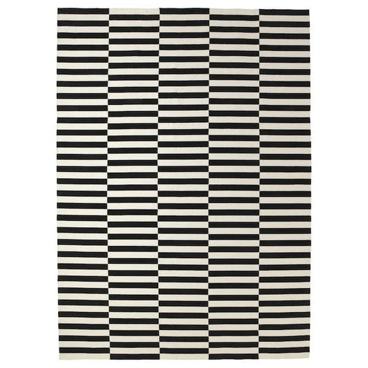 Ikea STOCKHOLM - Rug, flatwoven, handmade/striped black/off-white, 250x350 cm